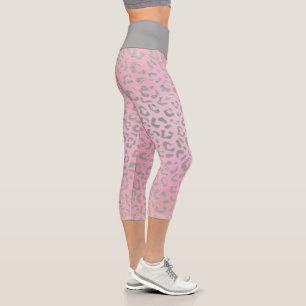 Pastellrosa Silber Leopardenprint Capri Leggings