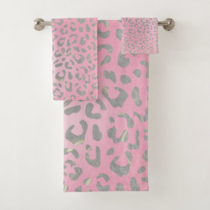 Pastellrosa Silberleopard Badhandtuch Set