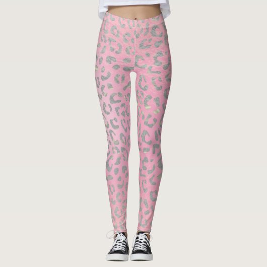 Pastellrosa Silberleopard Leggings (Vorderseite)