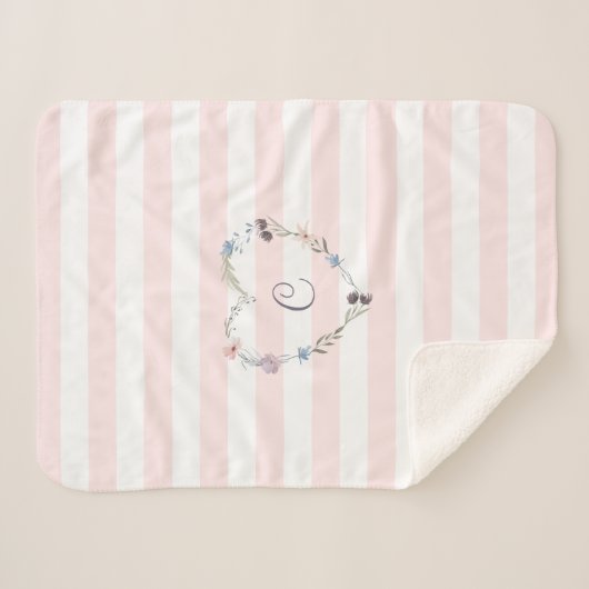 Pastellrosa Streifen Blumenkohl Monogramm Sherpadecke (Vorderseite (Horizontal))