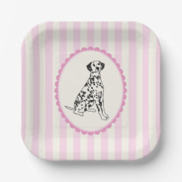 Pastellrosa Streifen und Schwarze Hunde-Illustrati Pappteller