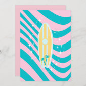 Pastellrosa Surfbrett, Beach Art, Tropenmuscheln Einladung (Vorne/Hinten)