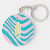 Pastellrosa Surfbrett, Beach Art, Tropenmuscheln Schlüsselanhänger (Rückseite)