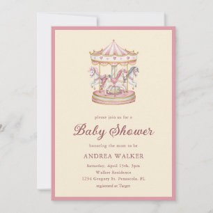 Pastellrosa süße Karussell-Girl-Baby-Party Einladung