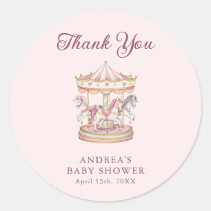 Pastellrosa süße Karussell-Girl-Baby-Party Runder Aufkleber