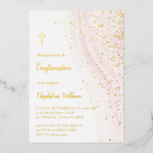 Pastellrosa-Tinte und FAUX-Glitter   Konfirmation Folieneinladung