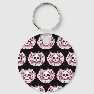 Pastellrosa Totenkopf und gekreuzte Knochen Schlüsselanhänger
