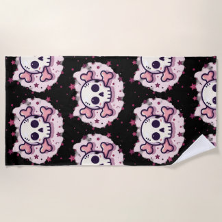 Pastellrosa Totenkopf und gekreuzte Knochen Strandtuch
