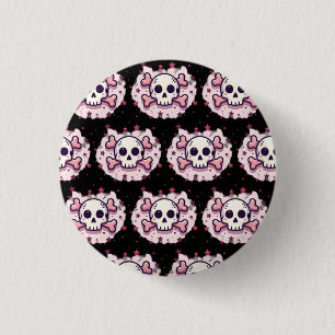 Pastellrosa Totenkopf und Kreuzknochen Button