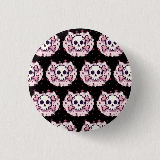 Pastellrosa Totenkopf und Kreuzknochen Button (Vorderseite)