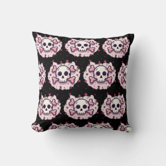 Pastellrosa Totenkopf und Kreuzknochen Kissen