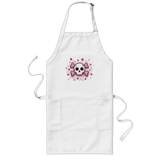 Pastellrosa Totenkopf und Kreuzknochen Lange Schürze (Vorne)