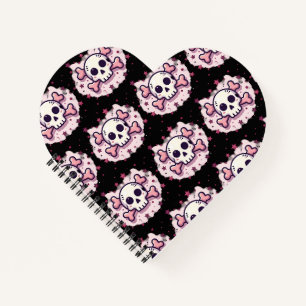 Pastellrosa Totenkopf und Kreuzknochen Notizblock