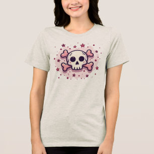 Pastellrosa Totenkopf und Kreuzknochen Tri-Blend Shirt