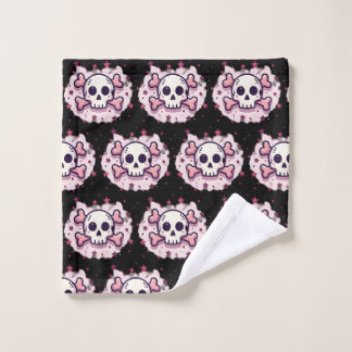 Pastellrosa Totenkopf und Kreuzknochen Waschlappen