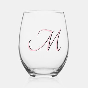 Pastellrosa Trendy Elegant Monogram Initial Letter Weinglas Ohne Stiel
