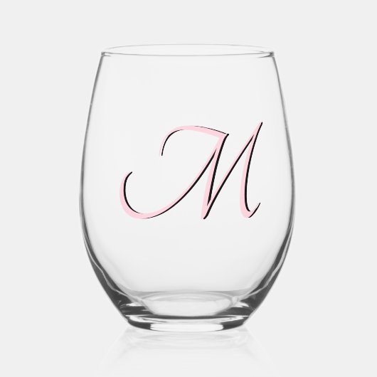 Pastellrosa Trendy Elegant Monogram Initial Letter Weinglas Ohne Stiel (Vorderseite)