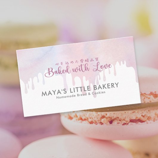 Pastellrosa tropfende Bäckerei-Gebäck-Chef Visitenkarte