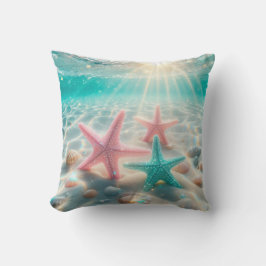 Pastellrosa und Aquamariner Starfish Kissen