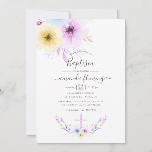 Pastellrosa und Bläsertaufen Einladung (Vorderseite)