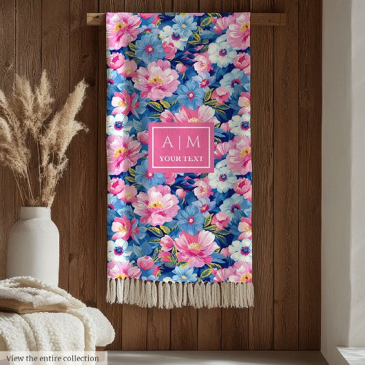 Pastellrosa und blaue Aquarellblume Fleecedecke