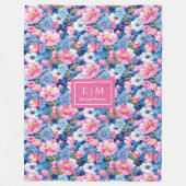 Pastellrosa und blaue Aquarellblume Fleecedecke (Vorderseite)