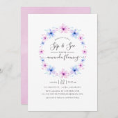 Pastellrosa und blaue Blütensippe und Siehe Einladung (Vorne/Hinten)