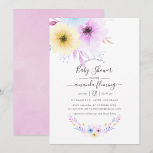 Pastellrosa und blaue florale Babyparty Einladung