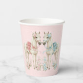 Pastellrosa und Blaue Hochzeitspferde Pappbecher (Rückseite)