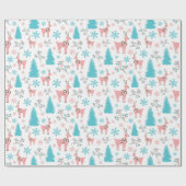Pastellrosa und Blaue Rentiere Wunderland Weiß Geschenkpapier (Flach)