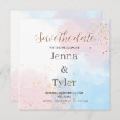 Pastellrosa und Blaue Wasserfarbe Save the Date (Vorne/Hinten)