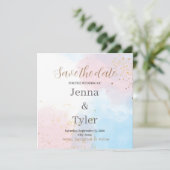 Pastellrosa und Blaue Wasserfarbe Save the Date (Stehend Vorderseite)