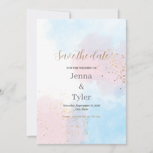 Pastellrosa und Blaue Wasserfarbe Save the Date (Vorderseite)