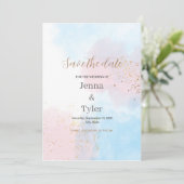 Pastellrosa und Blaue Wasserfarbe Save the Date (Stehend Vorderseite)