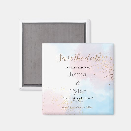 Pastellrosa und Blaue Wasserfarbe Save the Date Magnet (Vorderseite/Rückseite)