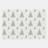 Pastellrosa und blaue Weihnachtsbäume dekoriert Geschenkpapier Set (Vorderseite)