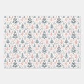 Pastellrosa und blaue Weihnachtsbäume dekoriert Geschenkpapier Set (Vorderseite 3)