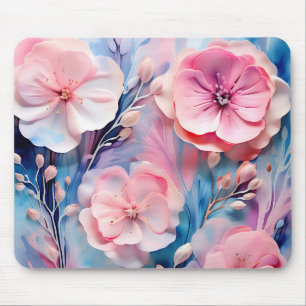 Pastellrosa und Blauer Alkoholtink Blumenmuster Mousepad