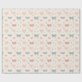 Pastellrosa und Blauer Bow und Herzmuster Geschenkpapier (Flach)