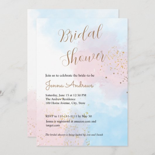 Pastellrosa und blaues Brautparty Einladung (Vorne/Hinten)