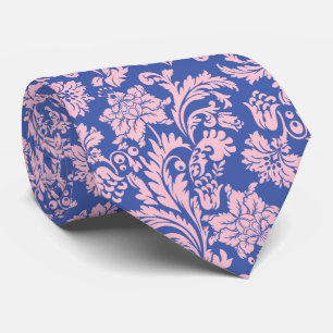 Pastellrosa und blaues florales Damastmuster Krawatte