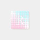 Pastellrosa und blaues Monogramm mit zweifarbigem  Post-it Klebezettel (Vorderseite)