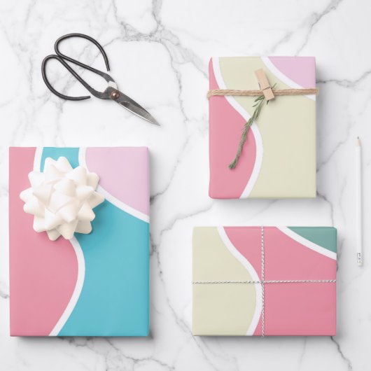 Pastellrosa und blaues Umhüllungspapier Geschenkpapier Set (Vorderseite)