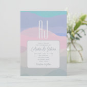 Pastellrosa und dusty Blue Moderne Hochzeit Einladung (Stehend Vorderseite)