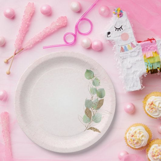 Pastellrosa und Glitzer Botanische Blätter Pappteller (Party)