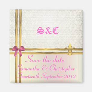 Pastellrosa und Gold auf Damast Save the Date Magnet