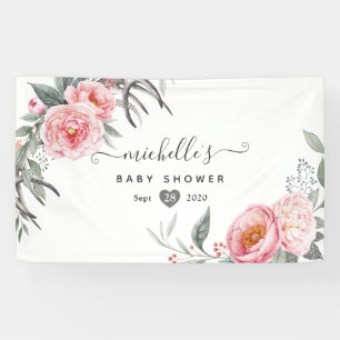 Pastellrosa und graue boho-florale Babyparty Banner