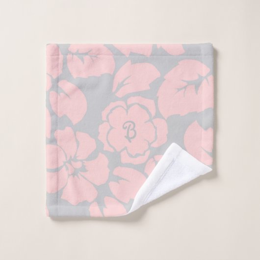 Pastellrosa und graue Floral Monogramm Waschlappen (Waschlappen)