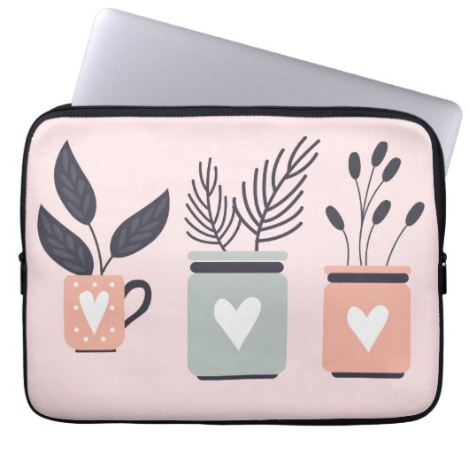 Pastellrosa und graue moderne Pflanze Laptopschutzhülle (Vorderseite)