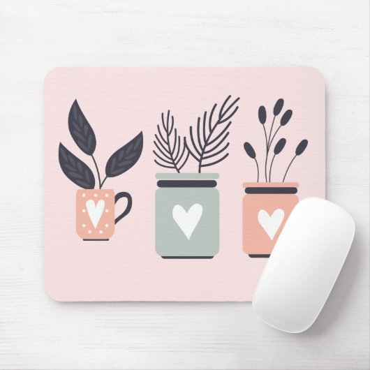 Pastellrosa und graue moderne Pflanze Mousepad (Mit Mouse)